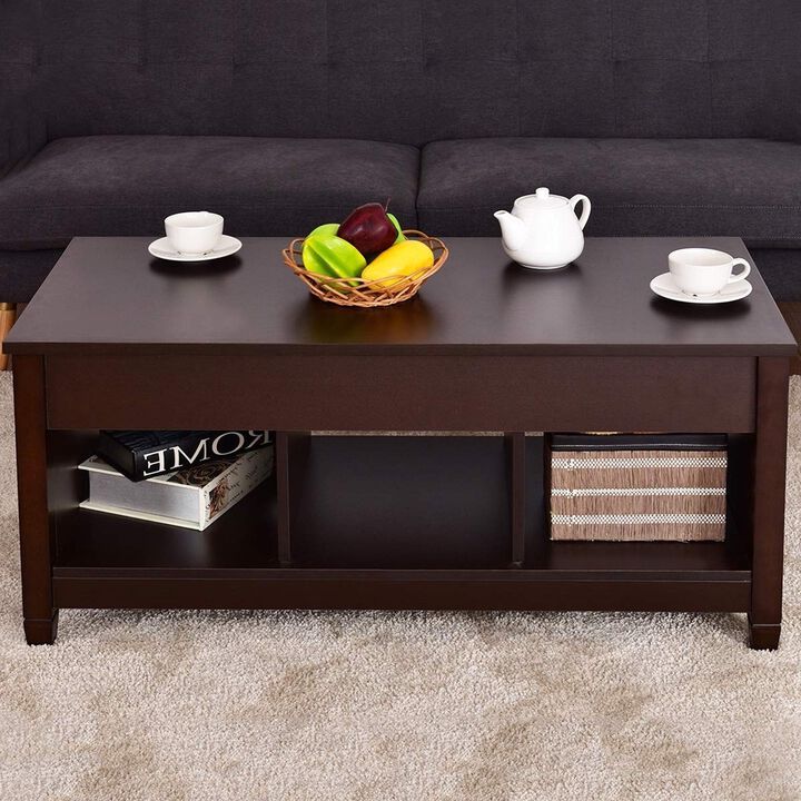 Hivvago Brown Wood Lift Top Coffee Table with Hidden Storage Space