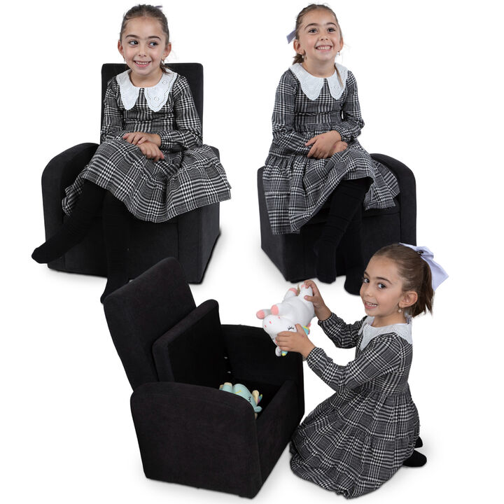 Upholstered Kids Recliner Chair with Built-In Side Storage