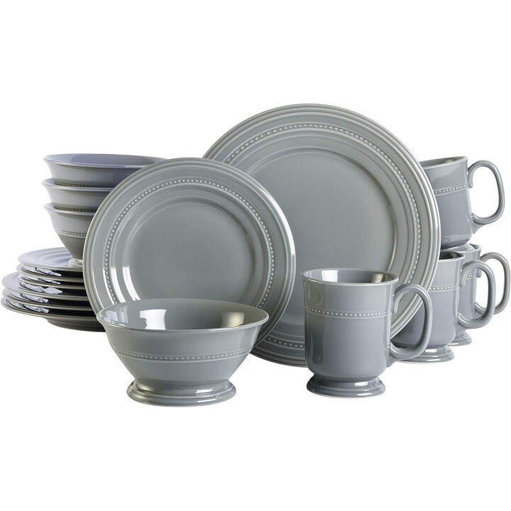 Gibson Elite Barberware 16 Piece Fine Ceramic Dinnerware Set in Gray