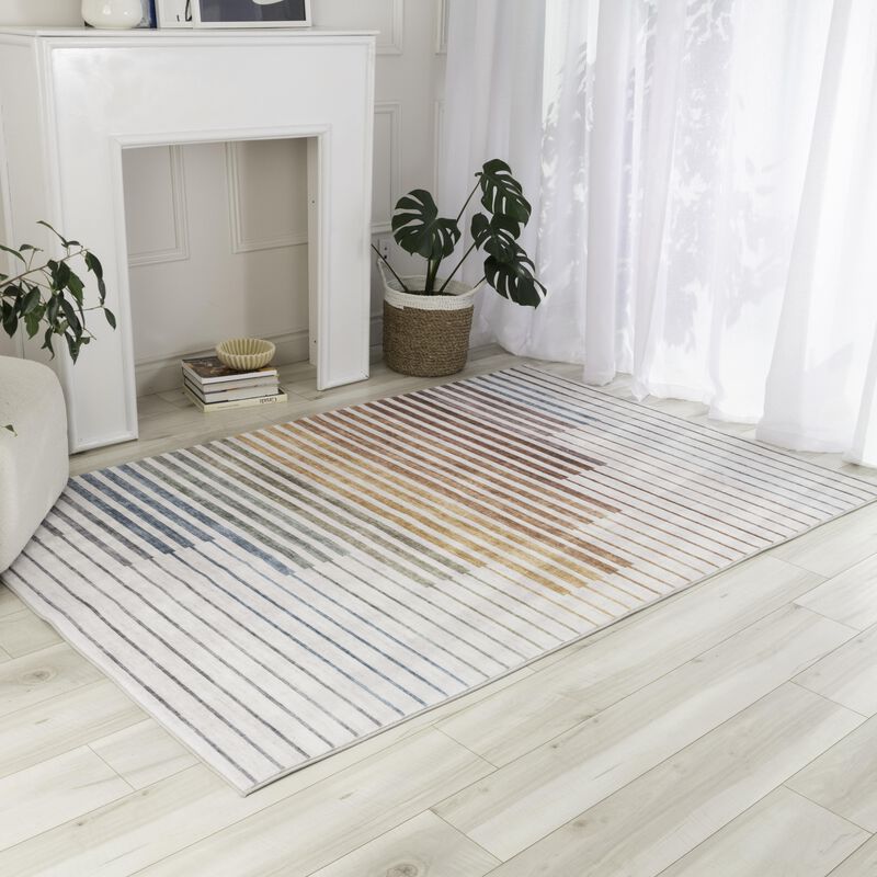 Eclipse Colorful Striped Rainbow White Beige Indoor Area Rug