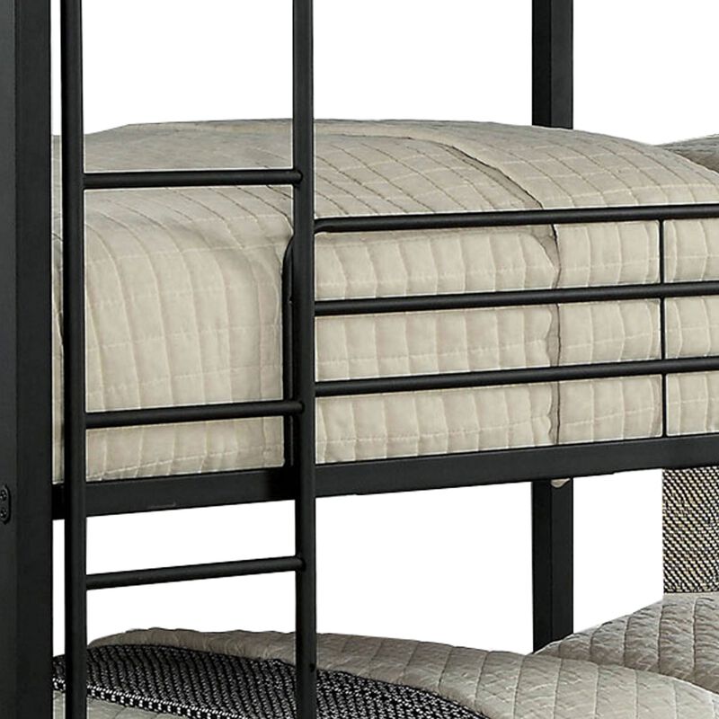 Industrial Style Full Triple Decker Bunk Bed with Ladder, Black-Benzara