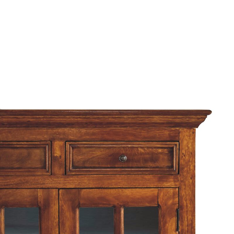 Solid Wood Large Chestnut Sideboard with 4 Glazed Doors