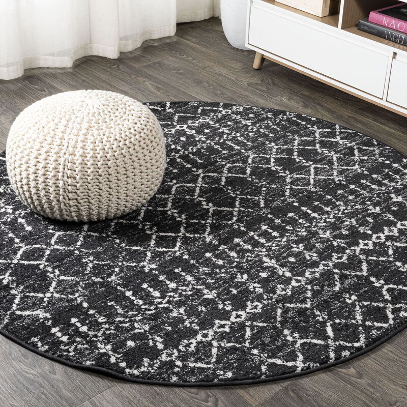 Moroccan HYPE Boho Vintage Diamond Black/Ivory 3' Round Area Rug