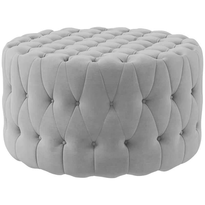 Round Ottoman Coffee Table with Velvet-feel Upholstery, Button Tufted Design and Padded Seat