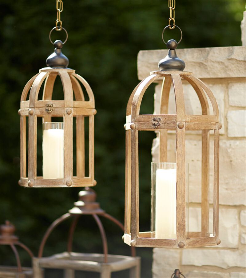 HouzBling Lanterns (Set of 2) 21"H, 28"H Wood/Metal/Glass