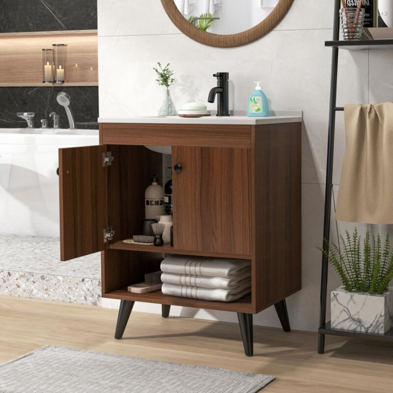 Hivvago 25 Inch Wooden Bathroom Storage Cabinet with Sink