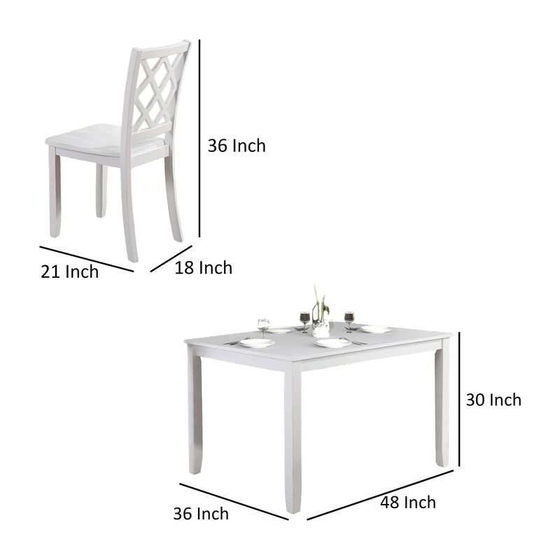 Ziko 5 Piece Dining Table Set, 4 Crossed Back Chairs, White Solid Wood