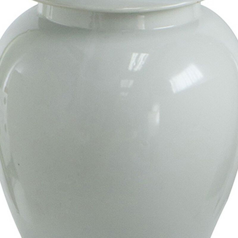 Deva 20 Inch Medium Porcelain Ginger Jar, Classic White Glossy Finish-Benzara