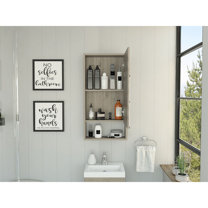 Mariana Medicine Cabinet, One External Shelf, Single Door Mirror Two Internal Shelves -Light Gray