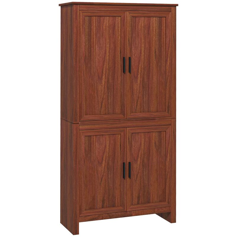 64" 4-Door Kitchen Pantry Storage Cabinet with 3 Adjustable Shelves, for Kitchen, Dining or Living Room, Brown