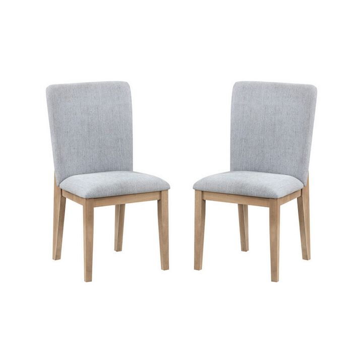 Emi 25 Inch Dining Chair Set of 2, Cushioned Seat, Gray Linen Upholstery - Benzara