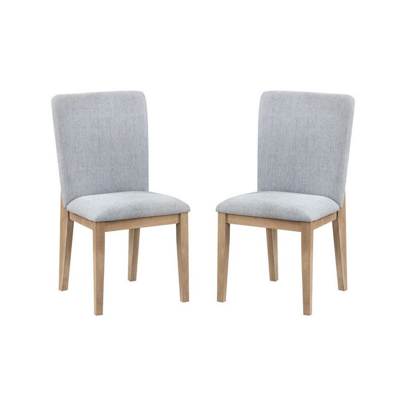 Emi 25 Inch Dining Chair Set of 2, Cushioned Seat, Gray Linen Upholstery - Benzara