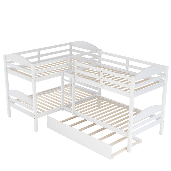 Twin L-Shaped Bunk Bed With Trundle