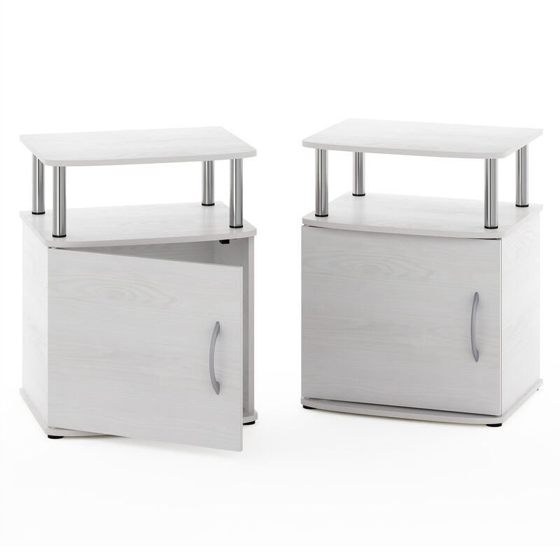 Furinno Jaya End Side Sofa Table/Nightstand with Door, 2-Pack, White Oak/Stainless Steel Tubes