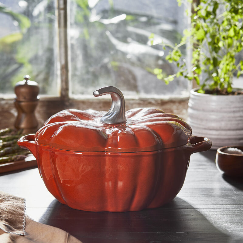 STAUB Cast Iron 3.5-qt Pumpkin Cocotte with Stainless Steel Knob - White Truffle