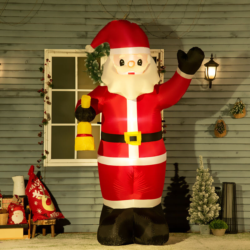 8FT Outdoor Lighted Inflated Xmas Holiday Yard Decoration, Santa Claus with Bell