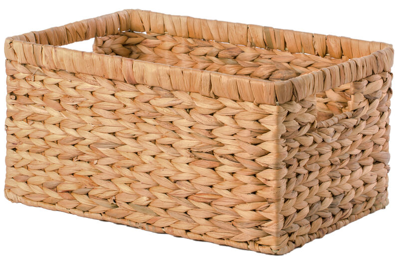 Natural Woven Water Hyacinth Wicker Rectangular Storage Bin Basket with Handles, Large