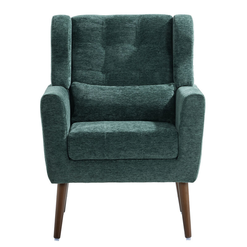 Mid Century Modern Armchair in Blackish Green Chenille Fabric