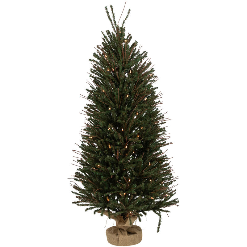 4' Medium Warsaw Twig Artificial Christmas Tree in Burlap Base - Clear Lights