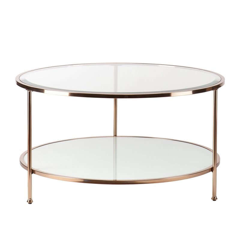 Homezia 34" Gold Glass And Metal Round Coffee Table