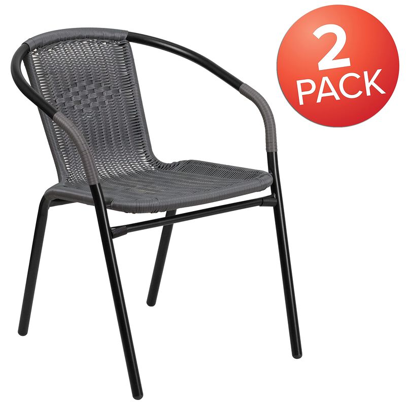 Flash Furniture Lila 2 Pack Gray Rattan Indoor-Outdoor Restaurant Stack Chair