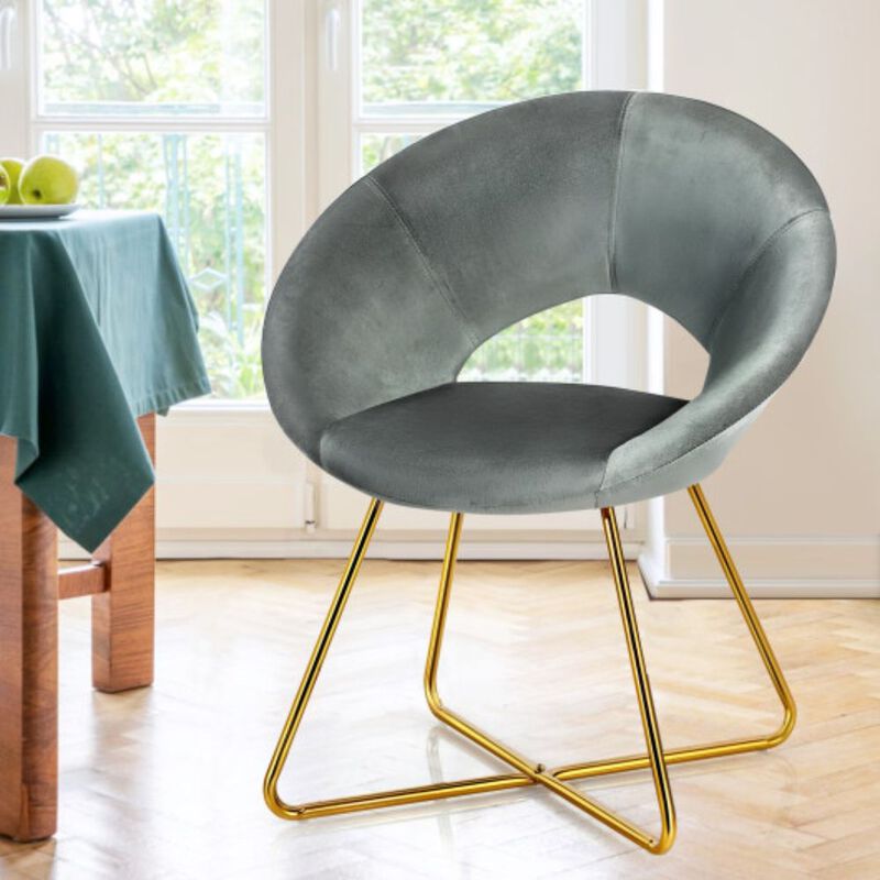 Velvet Dining Arm Chair with Golden Metal Legs and Soft Cushion