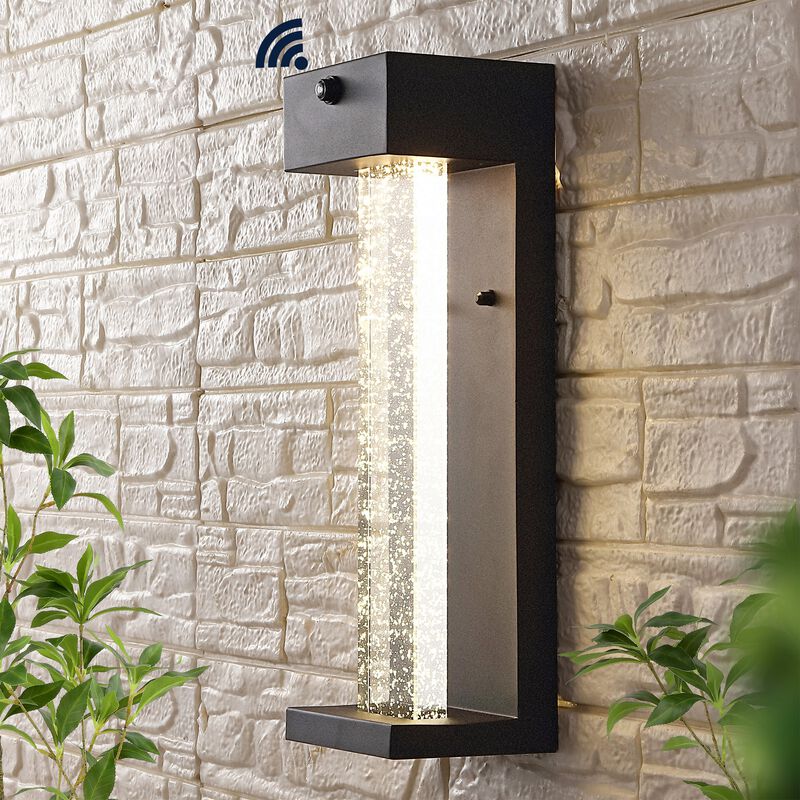 Miranda 1-Light Modern Industrial Iron/Seeded Glass with Dusk-to-Dawn Sensor Integrated LED Outdoor Sconce