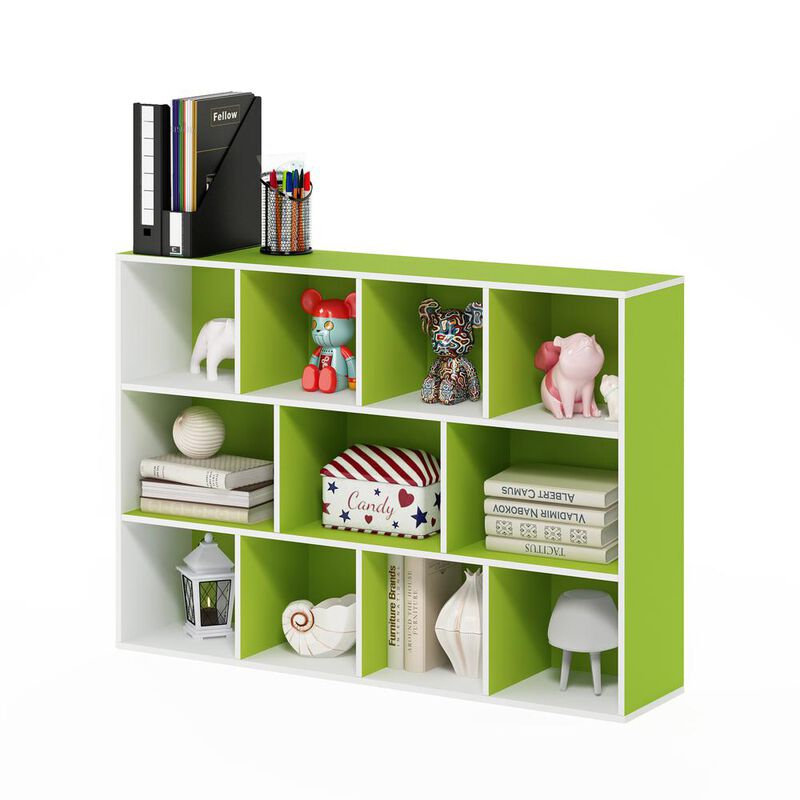 Furinno Luder 11-Cube Reversible Open Shelf Bookcase, White/Green 11107WH/GR