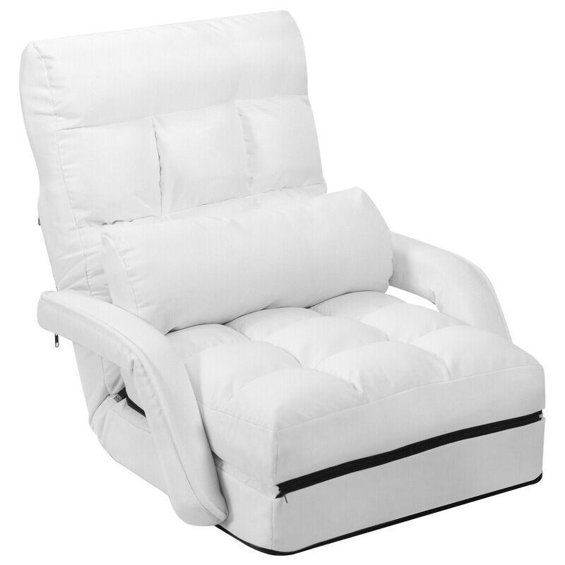 Folding Lazy Floor Chair Sofa with Armrests and Pillow