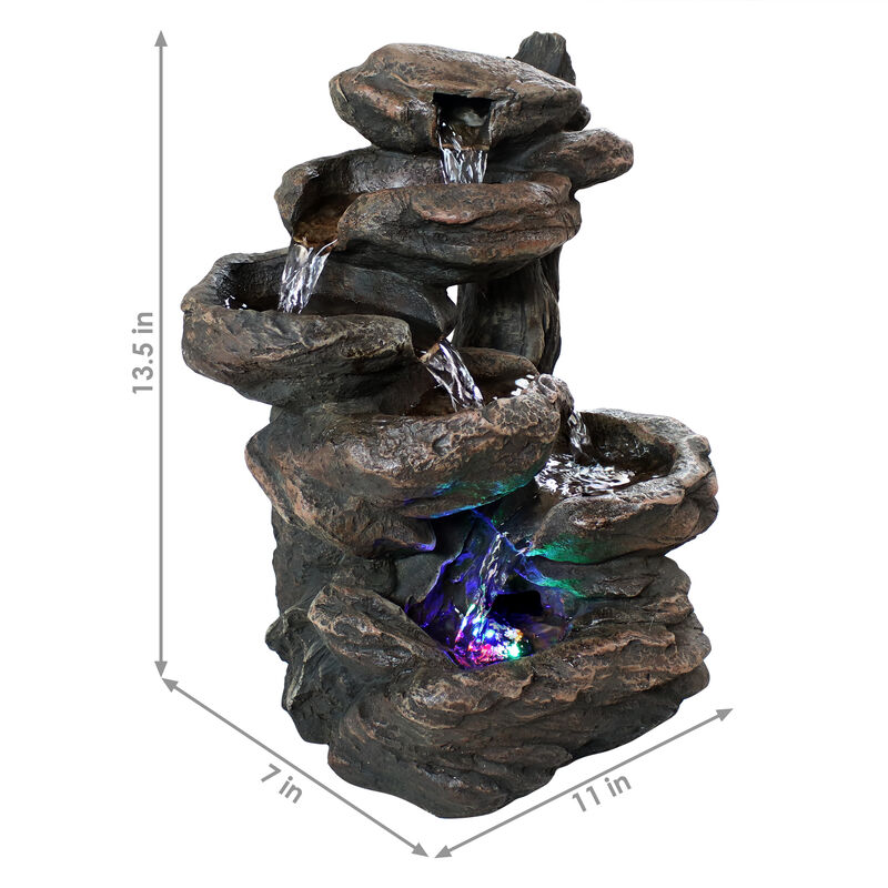 Sunnydaze Staggered Rock Falls Indoor Water Fountain with LEDs - 11 in