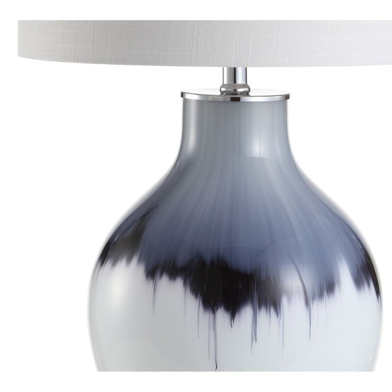 Mia 27" Glass/Metal LED Table Lamp, Blue/White