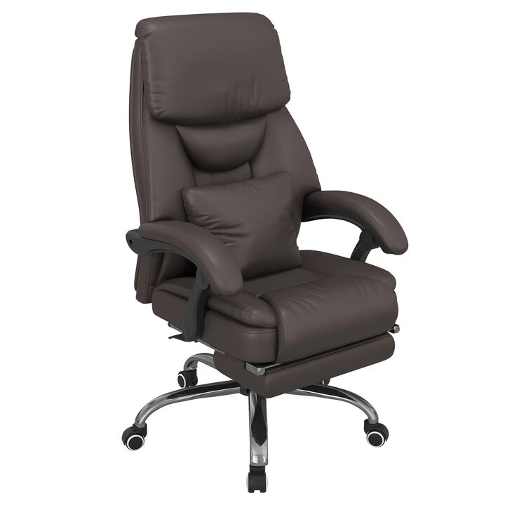 Dark Brown PU Leather Executive Office Chair: Sophisticated Kneading Massage Office Chair with Reclining High Back, Lumbar Cushion, and Footrest