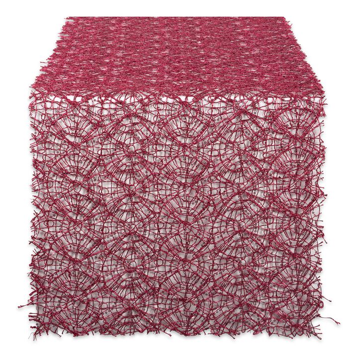 120" Red and White Sequin Mesh Woven Table Runner Roll