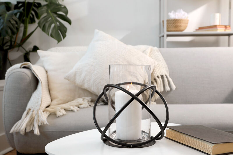 Large Metal and Glass Orbits Hurricane Candleholder