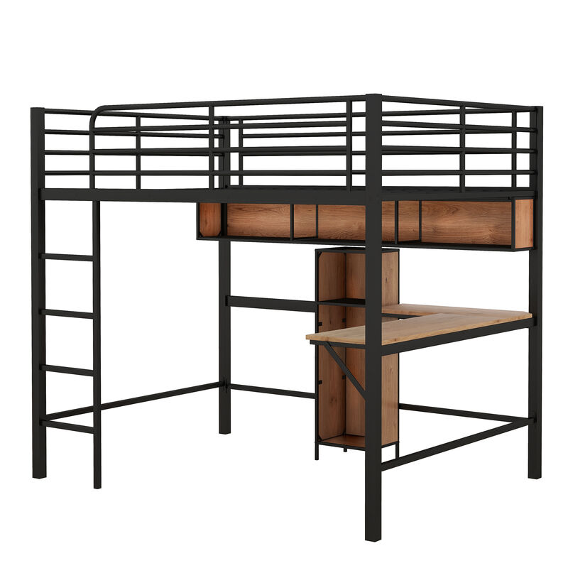 Merax Metal & Wood Loft Bed with L -shaped Desk