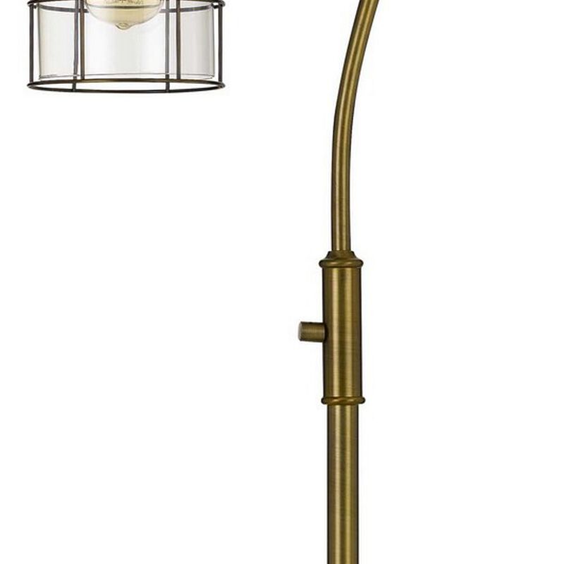 60 Inch Metal Downbridge Design Floor Lamp with Caged Shade, Antique Brass-Benzara