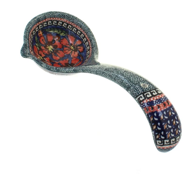 Blue Rose Polish Pottery Evergreen Soup Ladle