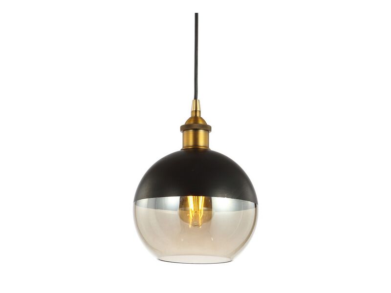 Nixon 7.5" Adjustable Drop Globe Metal/Glass LED Pendant, Brass Gold/Black