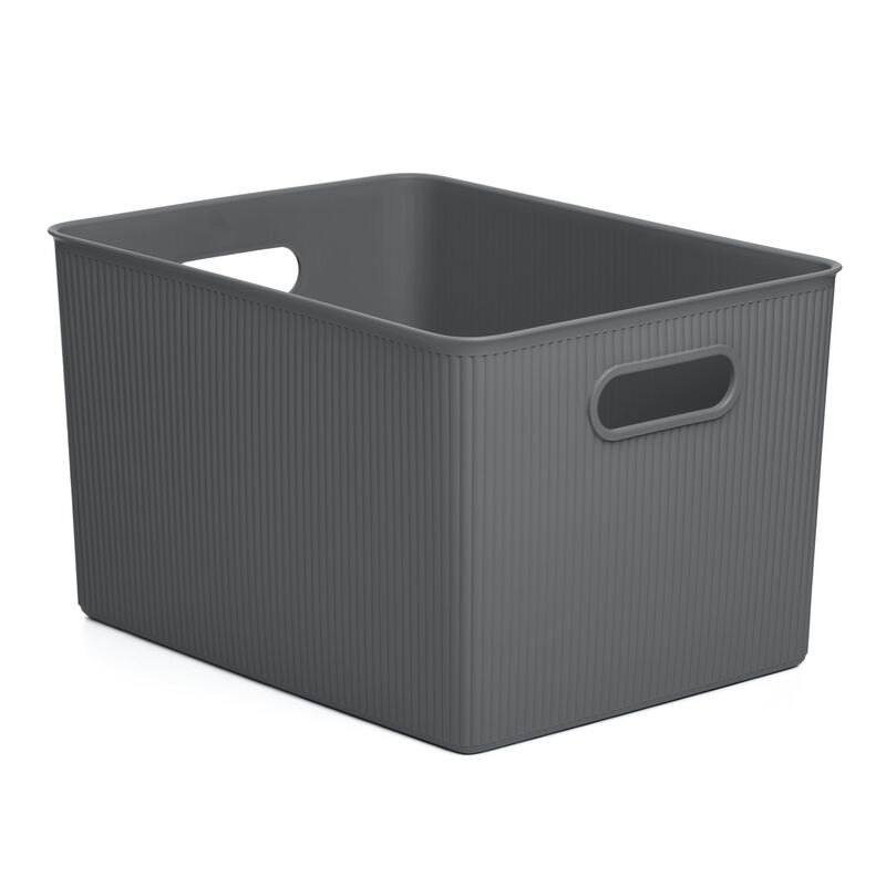 22 L Ribbed Storage Bin, Grey