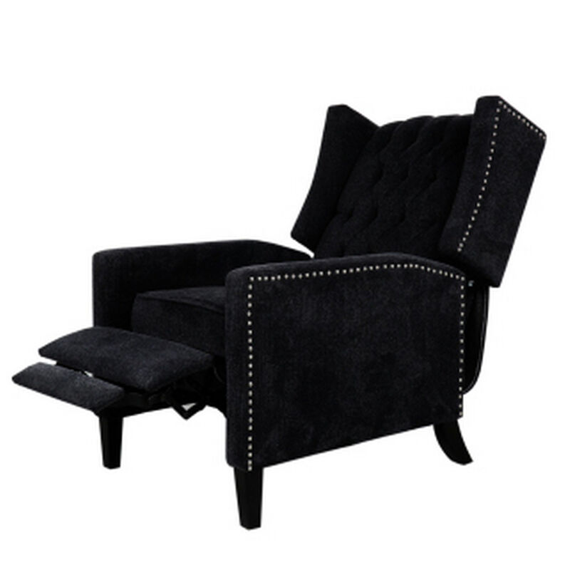 Recliner Chair with Button Tufted Pushback and Sleek Arms, Black-Benzara