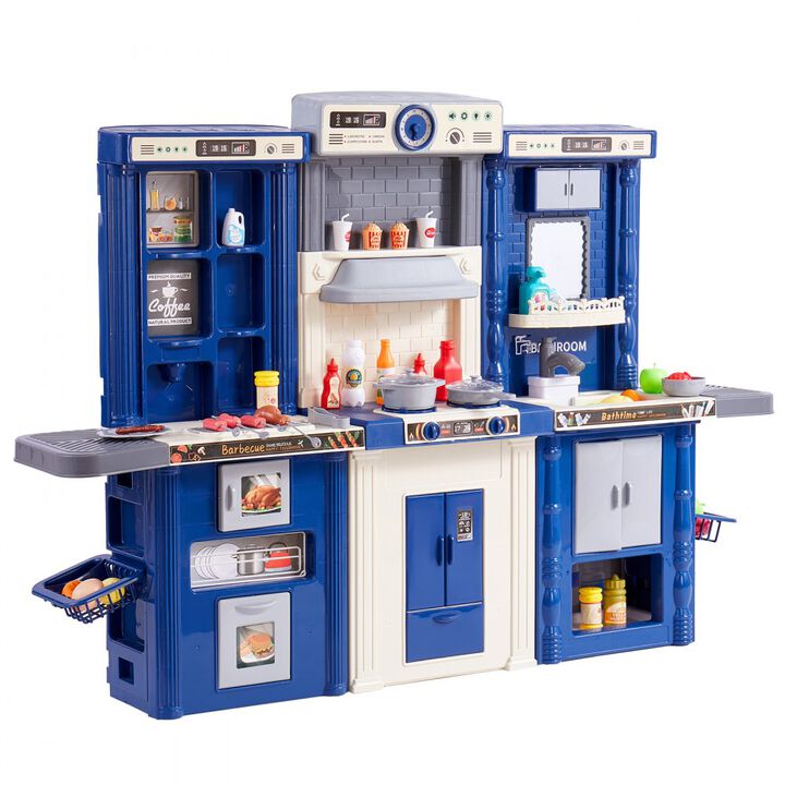74-Piece Kids Pretend Play Kitchen Set with Utensils, Pots, and Food