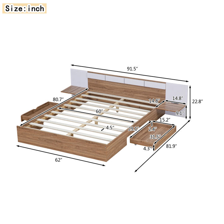 Queen Size Platform Bed with Headboard, Drawers, Shelves, USB Ports and Sockets, Natural (Expected Arrival Time:7.18)