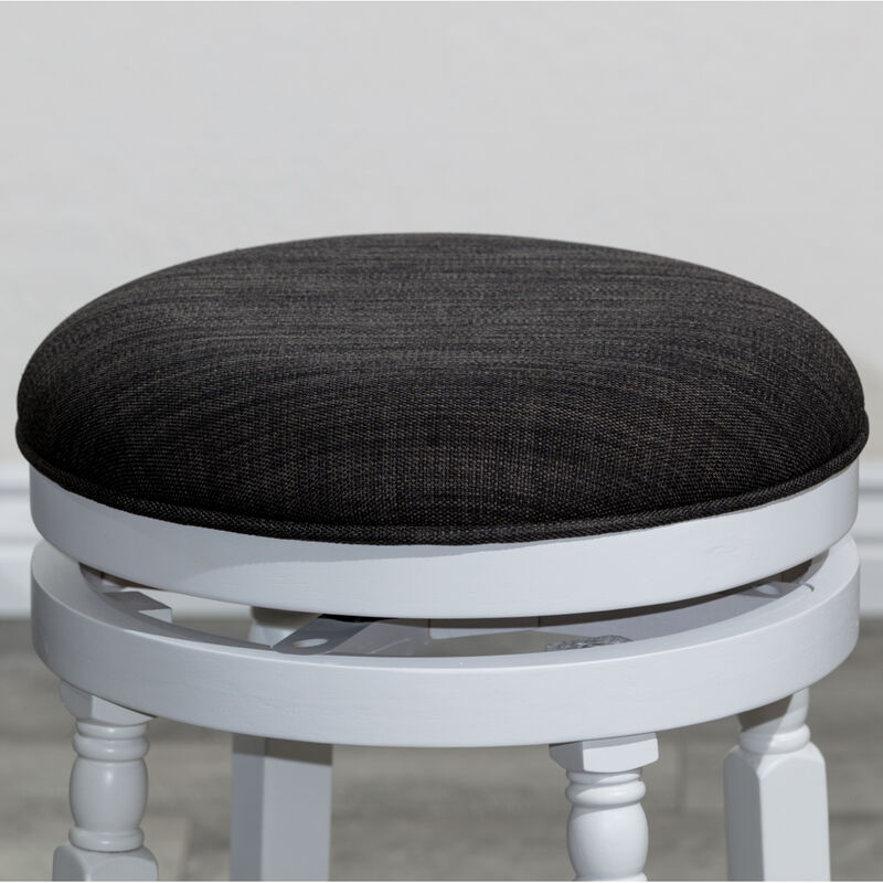 30" Barstool, White Finish, Charcoal Fabric Seat