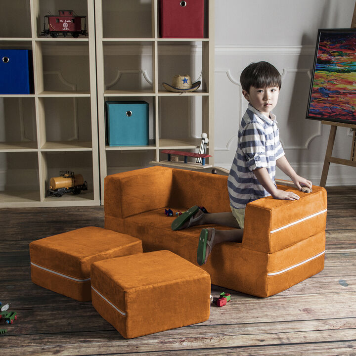 Jaxx Zipline Modular Kids Loveseat & Ottomans, Mandarin