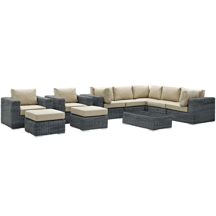 Summon 10 Piece Outdoor Patio Sunbrella Sectional Set - Canvas Antique Beige