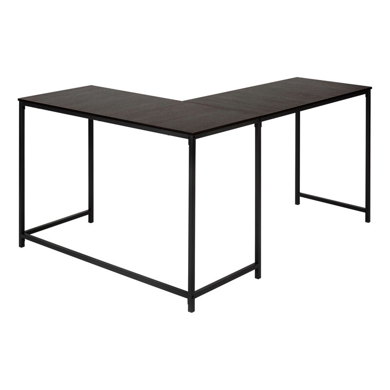 Monarch Specialties I 7390 Computer Desk, Home Office, Corner, 58"L, L Shape, Work, Laptop, Metal, Laminate, Brown, Black, Contemporary, Modern