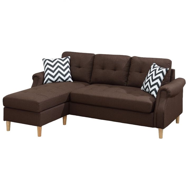 Living Room Corner Sectional Sofa - Dark Coffee Polyfiber Chaise, Reversible