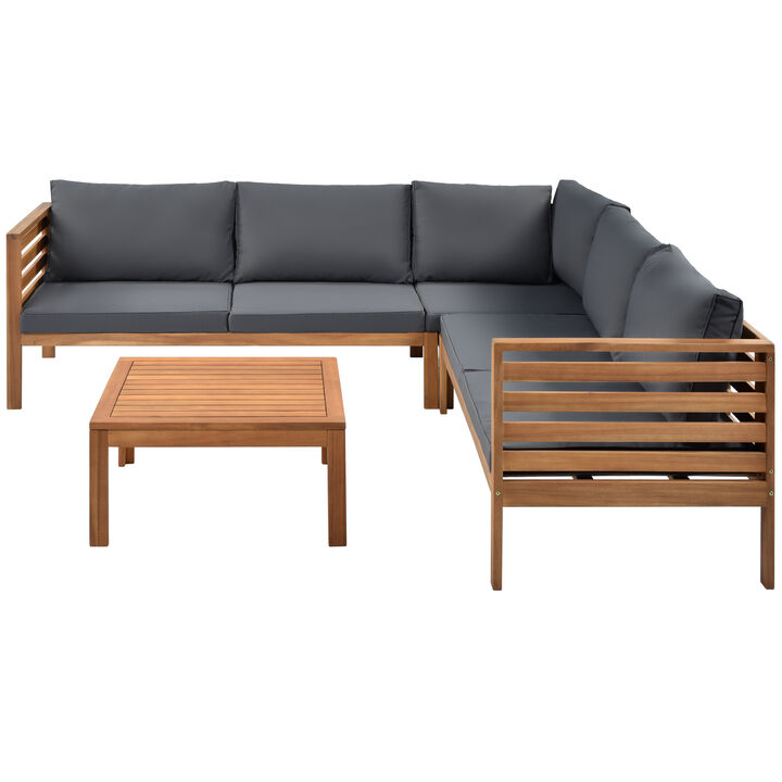 Merax Wood Structure Outdoor Sofa Set with Table