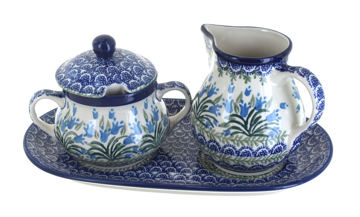 Blue Rose Polish Pottery Joanna Large Cream & Sugar Set with Tray