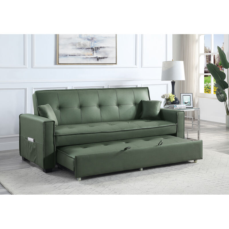 Octavio Adjustable Sofa w/2 Pillows, Green Fabric LV